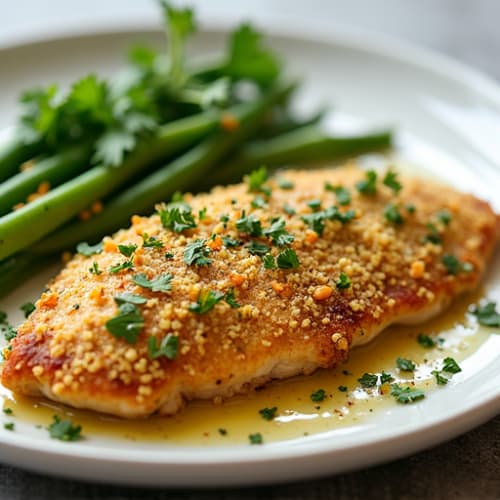 Herb-Crusted Pan Seared Chicken with Lemon Garlic Sauce