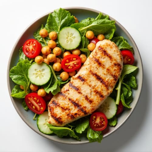 Grilled Chicken Breast Salad with Chickpeas and Mixed Greens