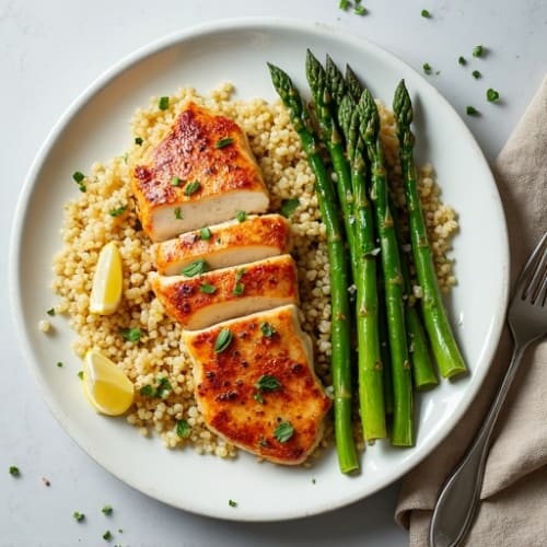 Lean Chicken Breast with Roasted Asparagus and Quinoa