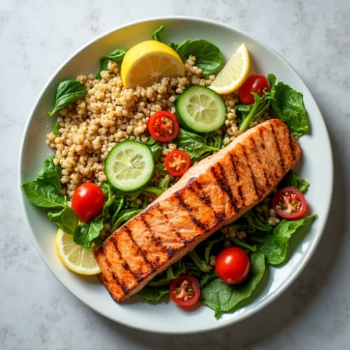 Grilled Salmon and Quinoa Power Salad with Leafy Greens
