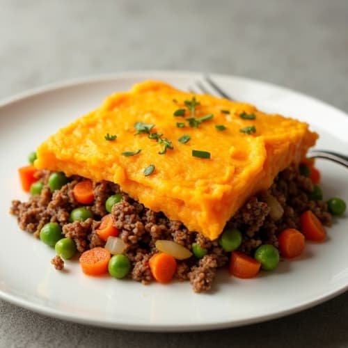Lean Ground Beef Shepherd's Pie with Creamy Sweet Potato Topping