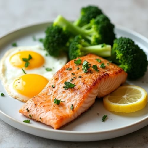 Seared Salmon with Steamed Broccoli and Lemon