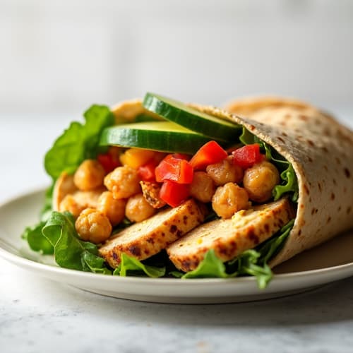 Crispy Roasted Chickpea and Fresh Vegetable Hummus Wrap