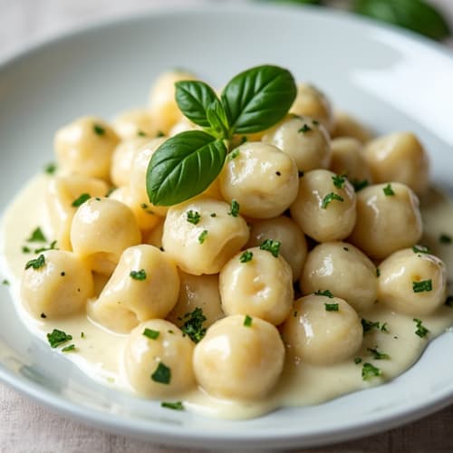 Herb-Ricotta Gnocchi with Roasted Garlic Cream Sauce