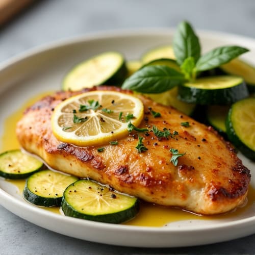 Lemon Garlic Pan Seared Chicken with Roasted Zucchini