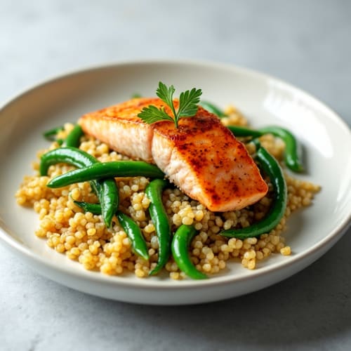 Seared Salmon with Steamed Green Beans and Quinoa