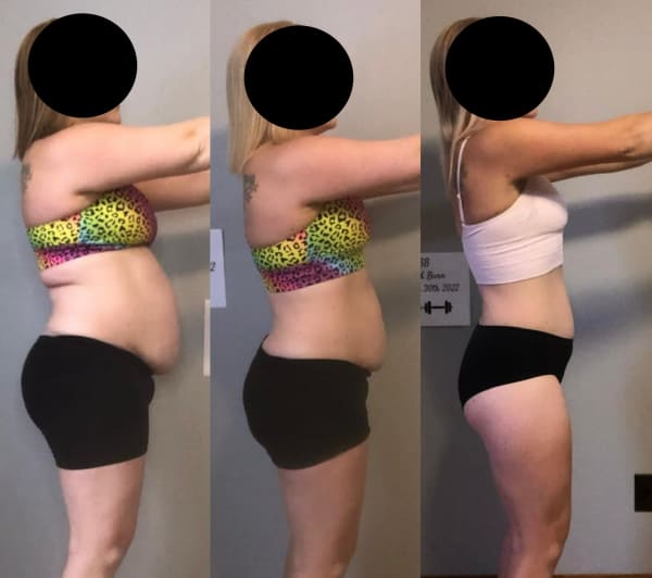 program transformation testimonial image from Danica (before, 6wk, 8mo)