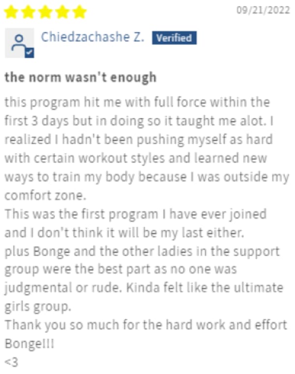 program transformation testimonial image from Chiedzachashe Z.