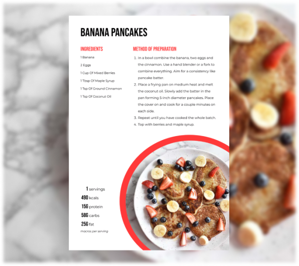 program transformation testimonial image from Banana Pancakes (with Example Recipe Page)