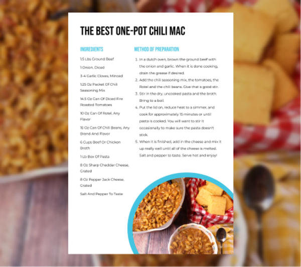 program transformation testimonial image from The Best One-Pot Chili Mac (w/ Example Recipe Page)