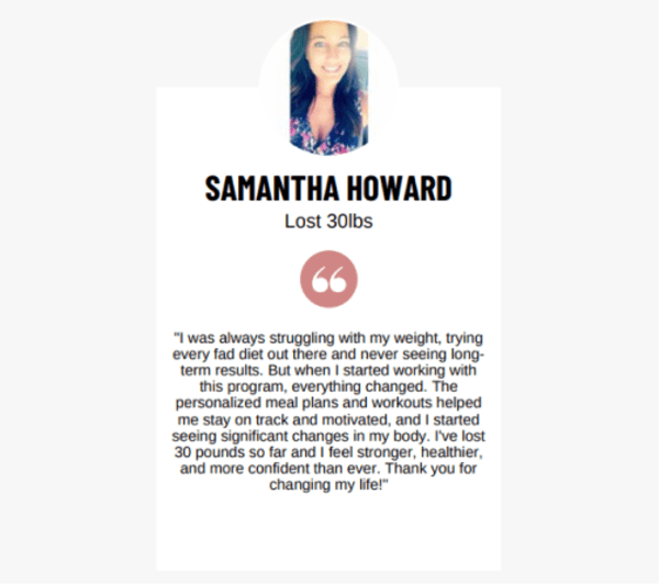 program transformation testimonial image from Samantha Howard