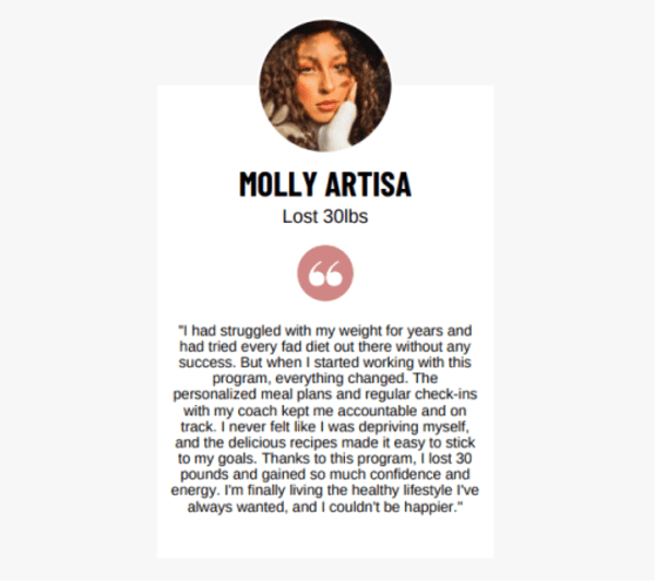 program transformation testimonial image from Molly Artisa