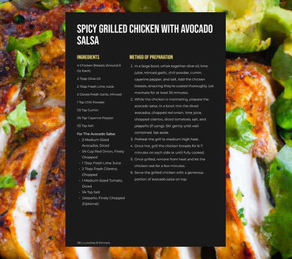 program transformation testimonial image from Spicy Grilled Chicken + Avocado Salsa (W/ Sample Recipe Page)