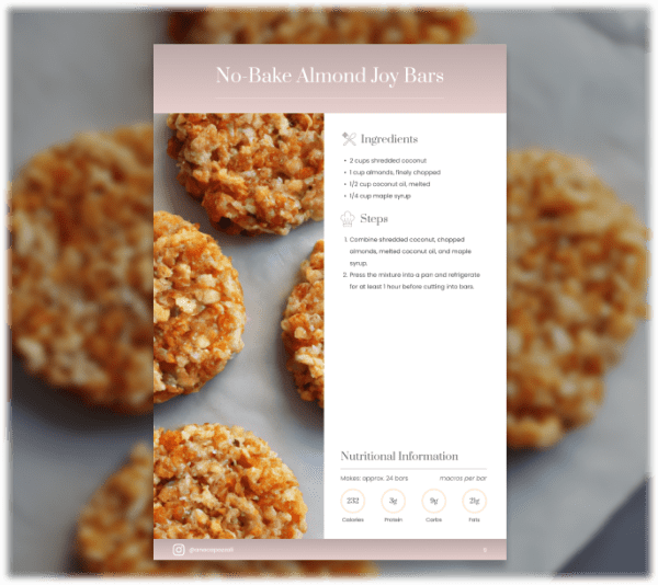 program transformation testimonial image from No-Bake Almond Joy Bars with Example Recipe Page