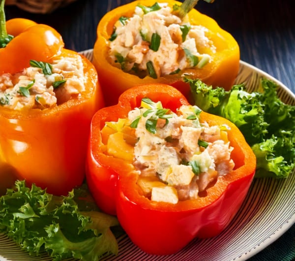program transformation testimonial image from Chicken Salad Stuffed Bell Peppers