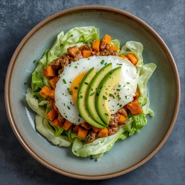 program transformation testimonial image from Turkey, Egg & Sweet Potato Hash