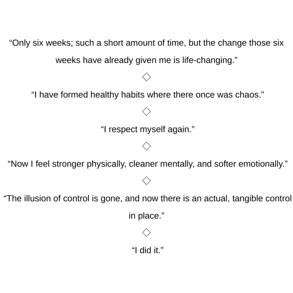 program transformation testimonial image from Mental Transformation- Bootcamp Member