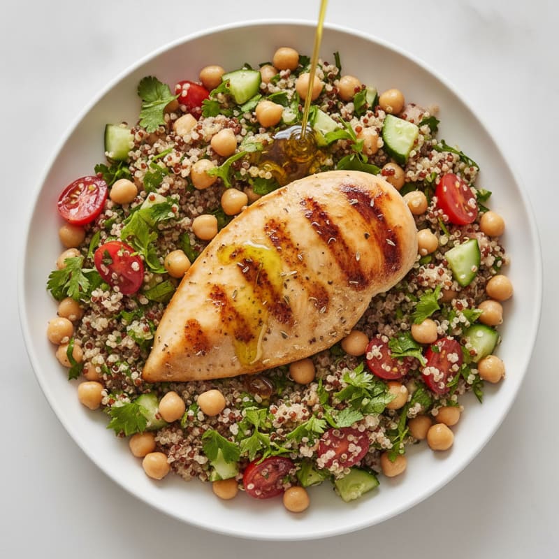Grilled Lemon Herb Chicken with Quinoa Tabbouleh and Chickpeas