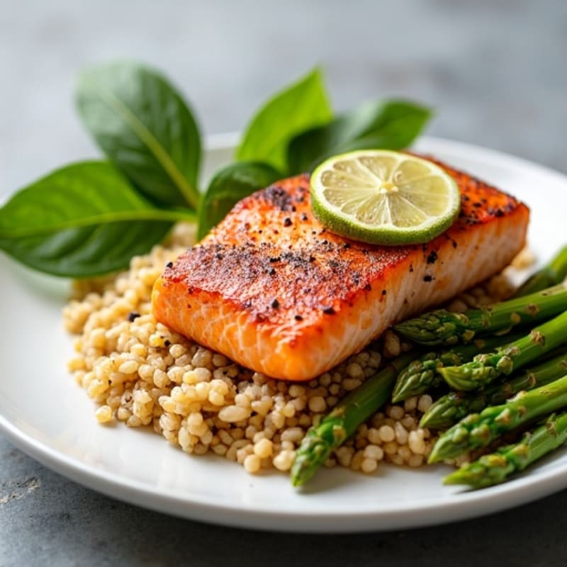 Crispy Pan-Seared Salmon with Roasted Asparagus and Quinoa