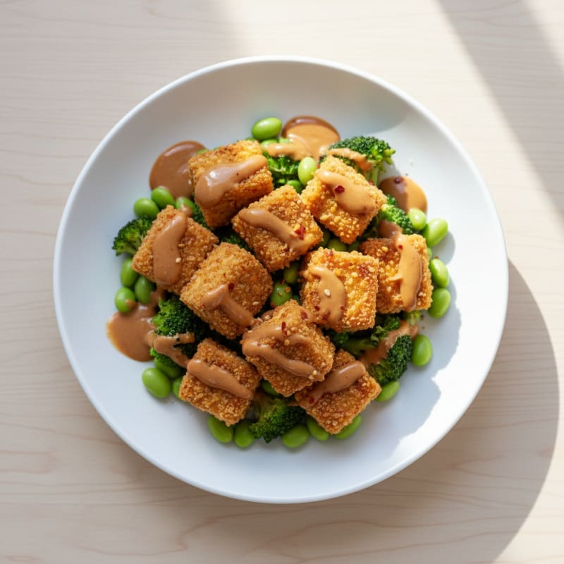 Crispy Baked Tofu with Peanut Sauce