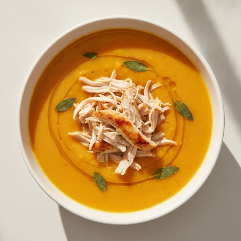 Roasted Butternut Squash Soup with Shredded Chicken