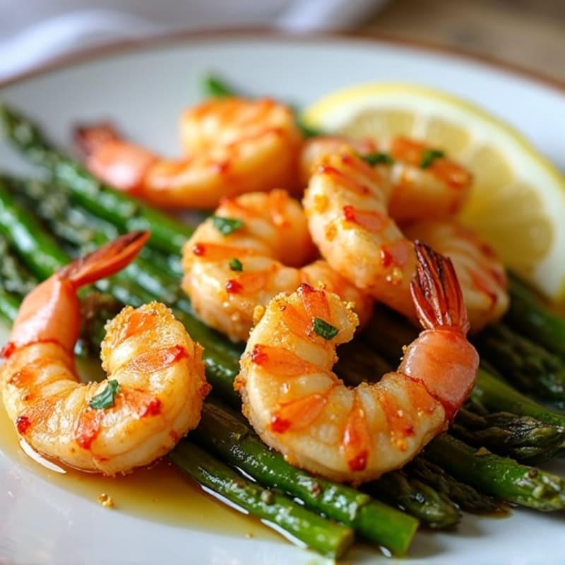 Crispy Lemon Garlic Shrimp with Roasted Asparagus