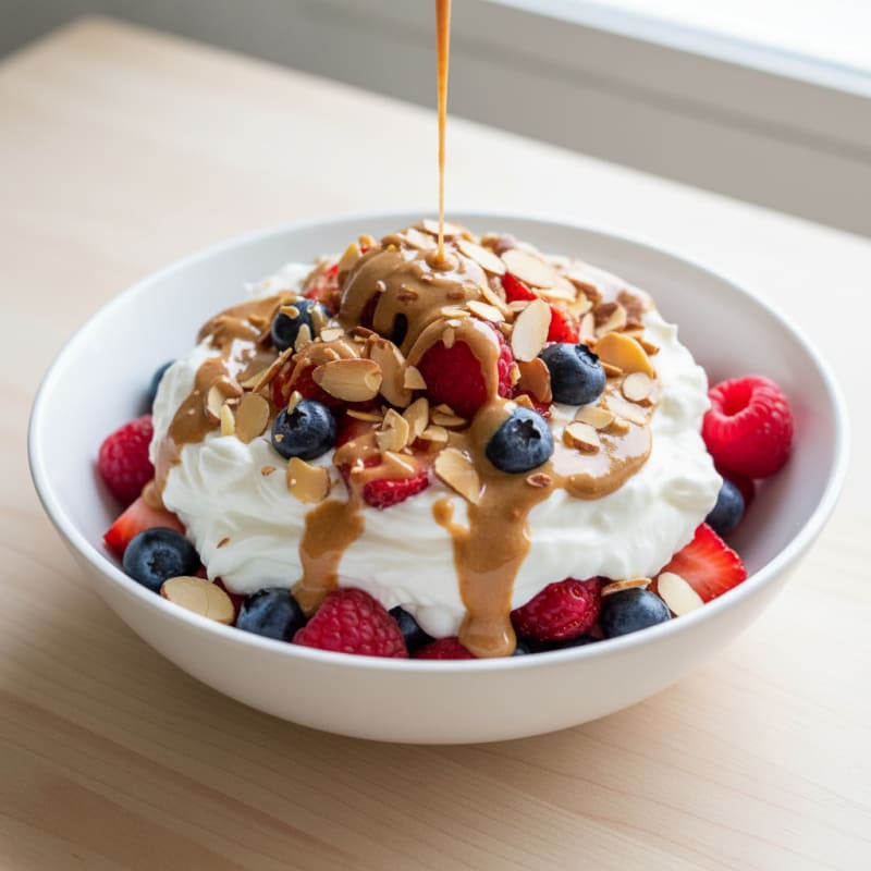 Greek Yogurt Protein Parfait with Mixed Berries and Almond Butter