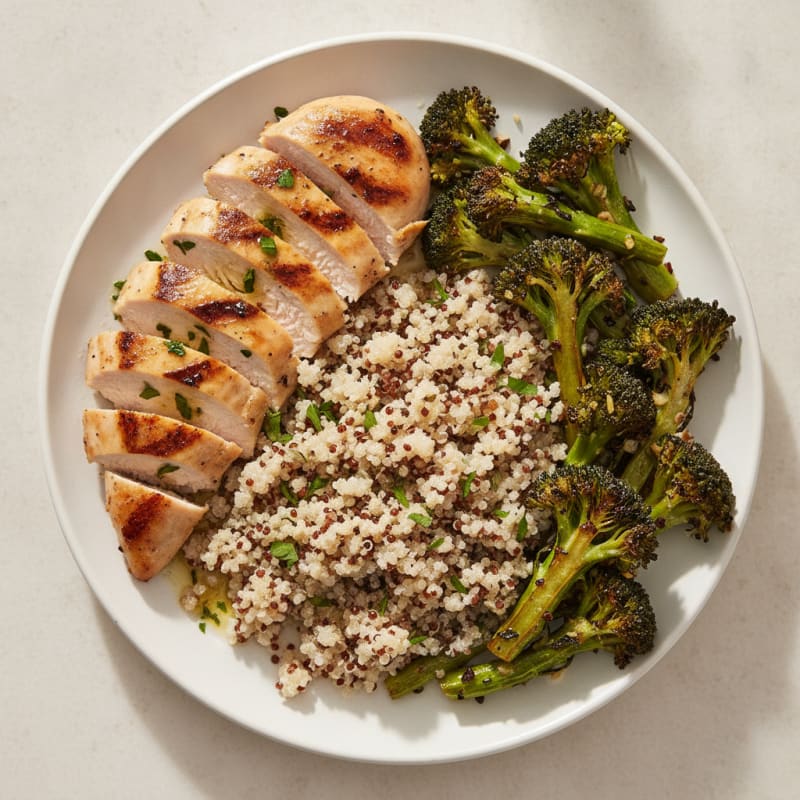 Grilled Chicken Breast with Quinoa and Roasted Broccoli