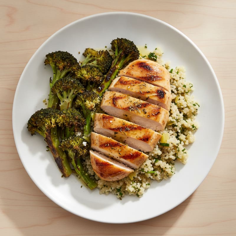 Grilled Chicken Breast with Quinoa and Roasted Broccoli