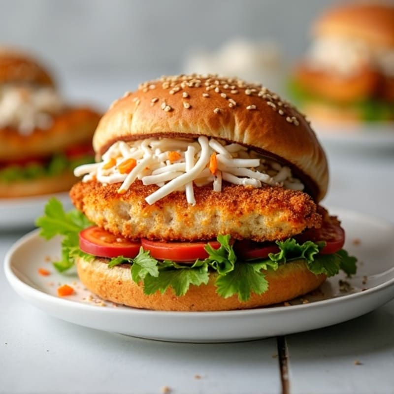 Crispy Baked Chicken Sandwich with Greek Yogurt Slaw