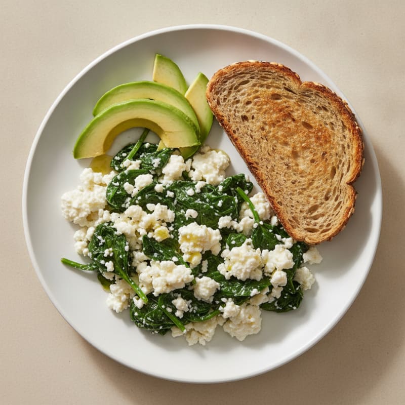 Egg White and Cottage Cheese Scramble with Sautéed Spinach