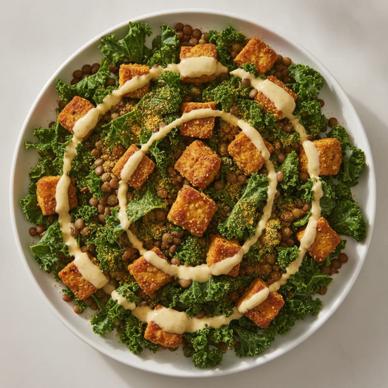 Crispy Tempeh and Lentil Power Salad with Tahini Dressing