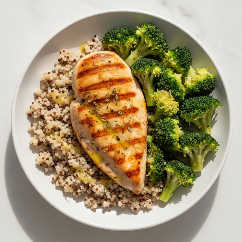 Grilled Chicken Breast with Quinoa and Steamed Broccoli