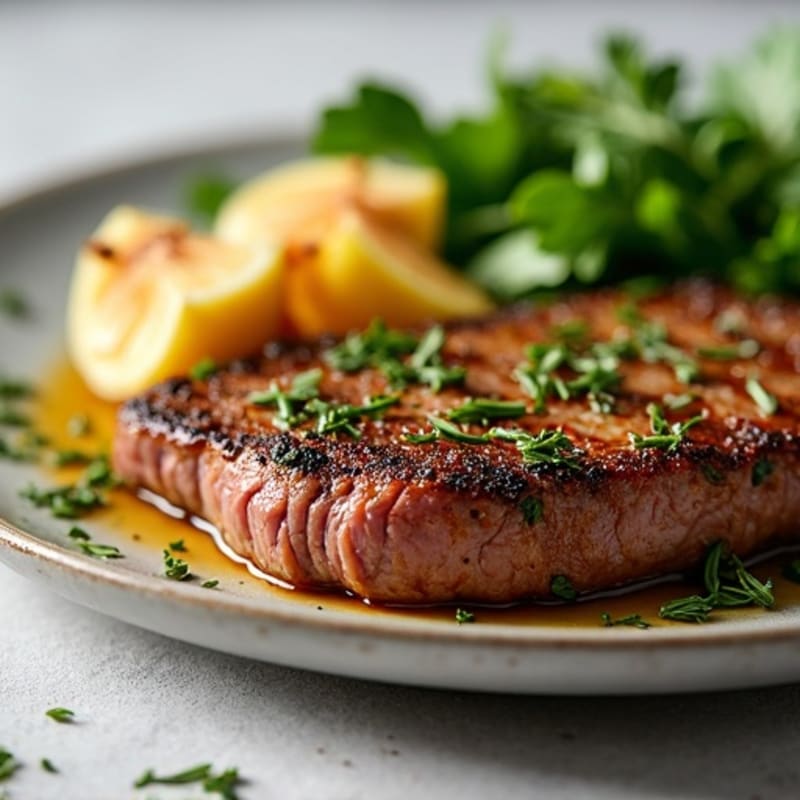 Herb-Crusted Pan Seared Steak with Roasted Garlic