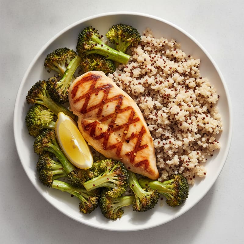 Grilled Chicken Breast with Quinoa and Roasted Broccoli