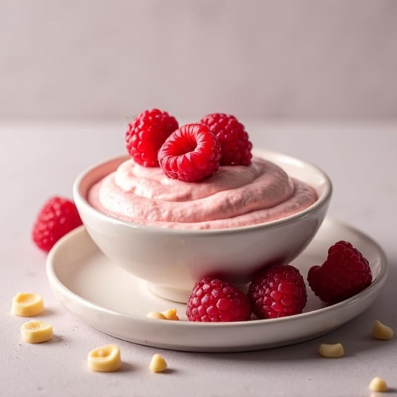 High-Protein Creamy Raspberry Mousse with White Chocolate Swirl