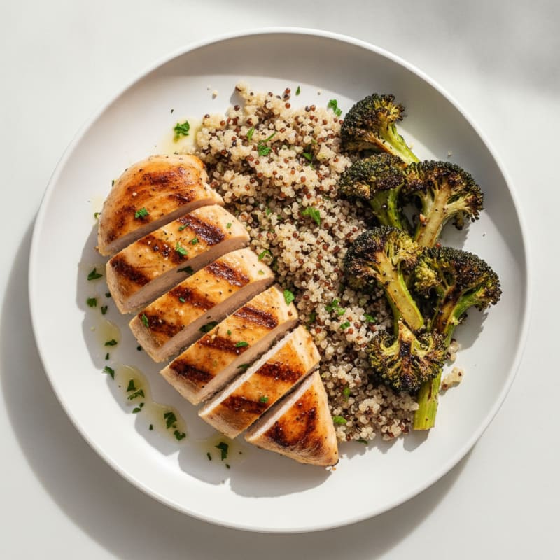 Grilled Chicken Breast with Quinoa and Roasted Broccoli