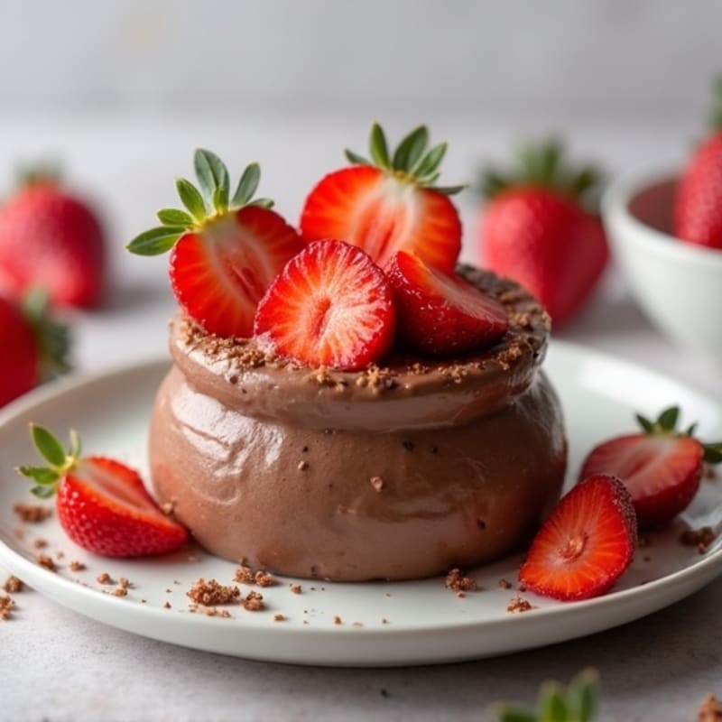 Silky Chocolate Protein Pudding with Sliced Strawberries