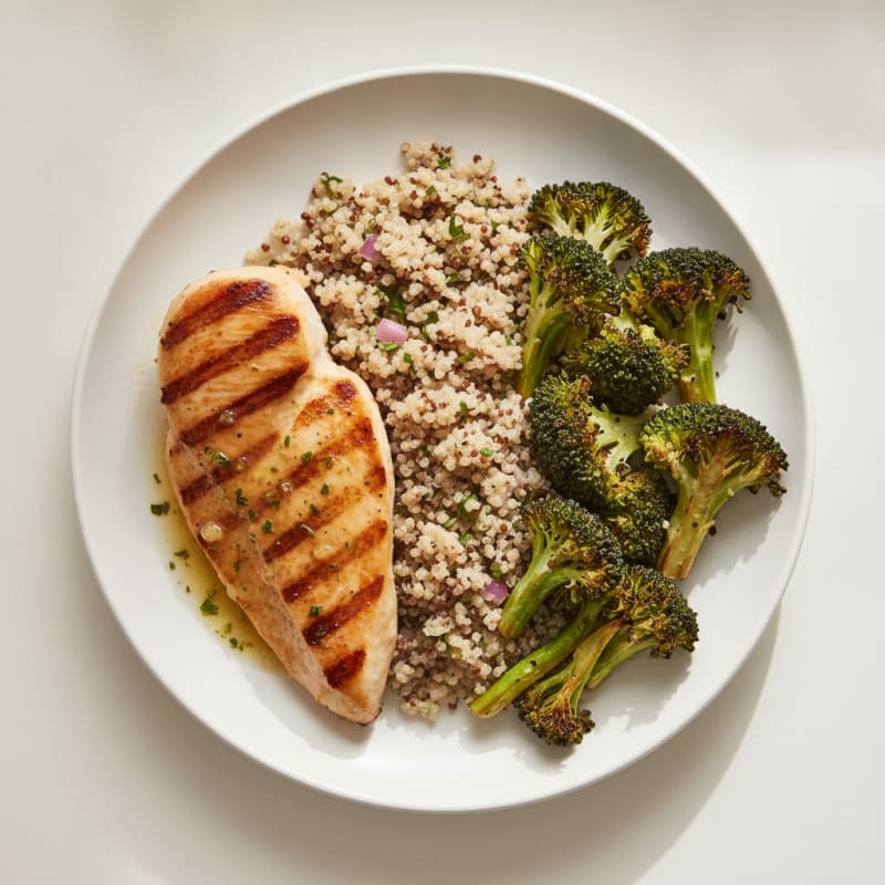 Grilled Chicken Breast with Quinoa and Roasted Broccoli