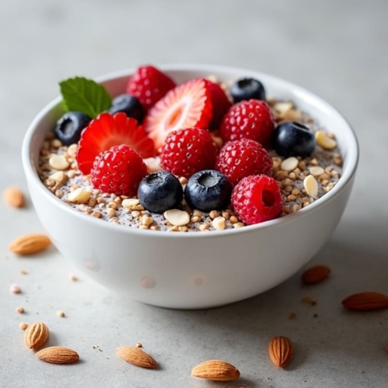Creamy Raw Chia Pudding with Fresh Berries and Crunchy Nuts
