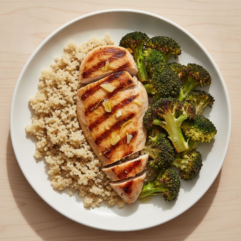 Grilled Chicken Breast with Quinoa and Roasted Broccoli
