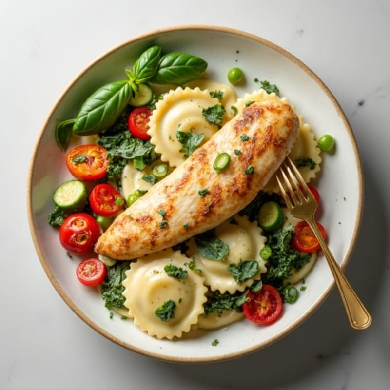 Creamy Spinach Ravioli with Roasted Vegetables
