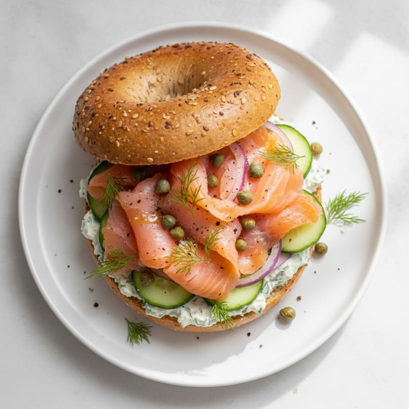 Smoked Salmon Everything Bagel Sandwich