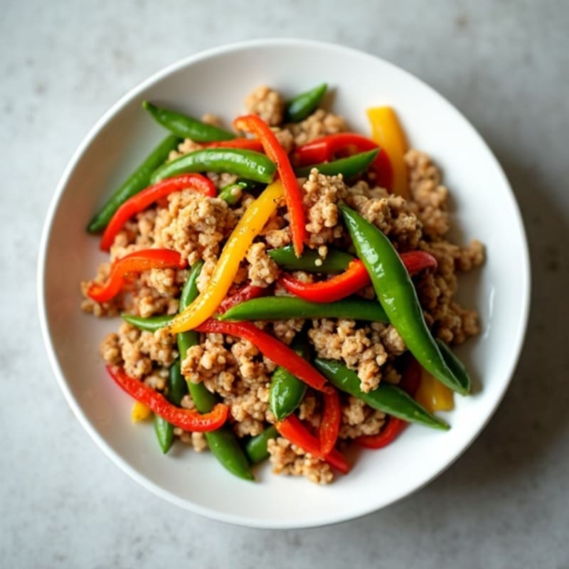 Lean Ground Turkey Stir-Fry with Bell Peppers and Snap Peas