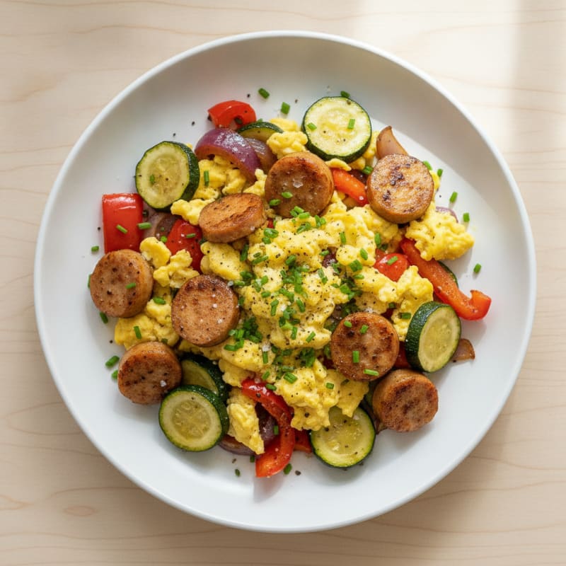 Hearty Scrambled Eggs with Roasted Vegetables