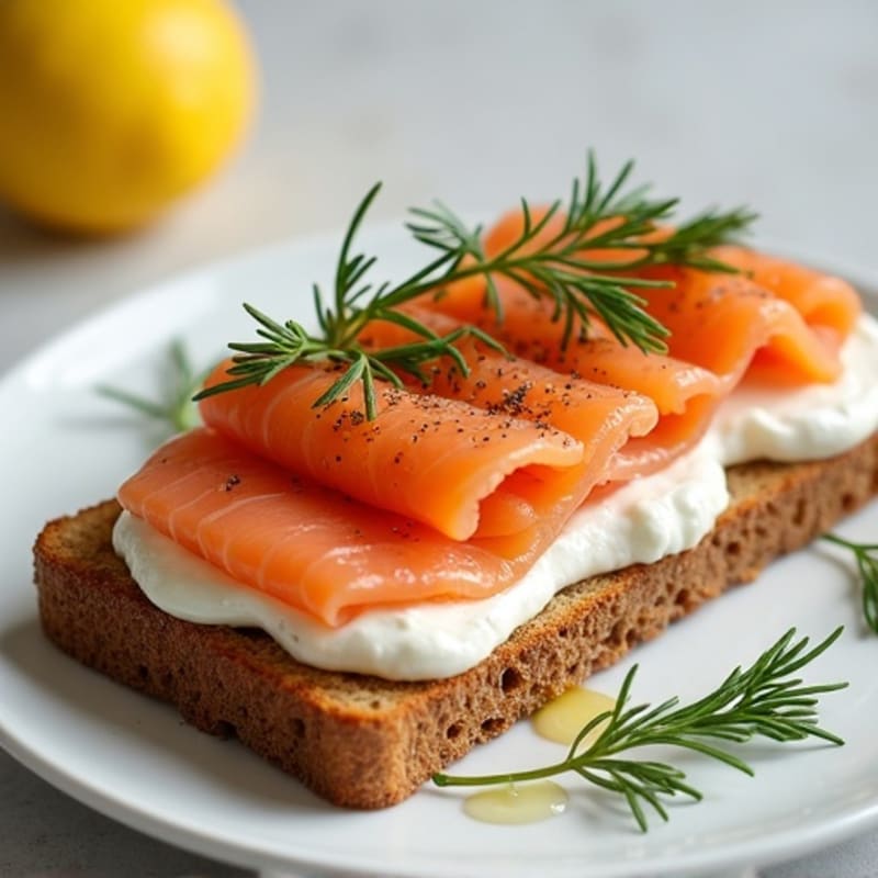 Smoky Salmon with Creamy Dill Spread on Crispy Whole Grain Toast