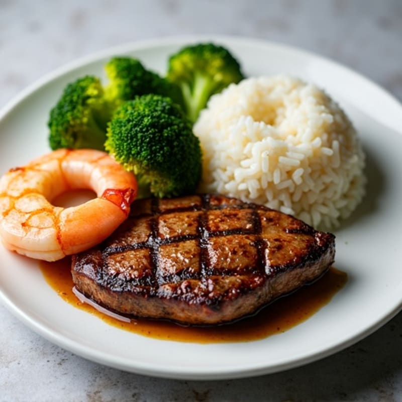Grilled Steak with Steamed Broccoli and Rice