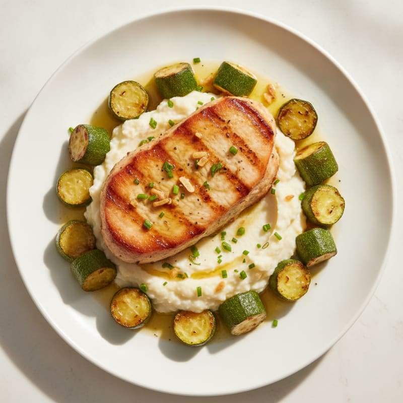 Seared Turkey Breast with Roasted Zucchini and Cauliflower Mash