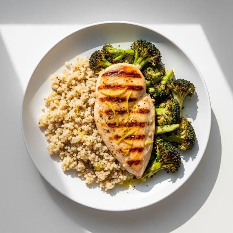 Grilled Chicken Breast with Roasted Broccoli and Quinoa