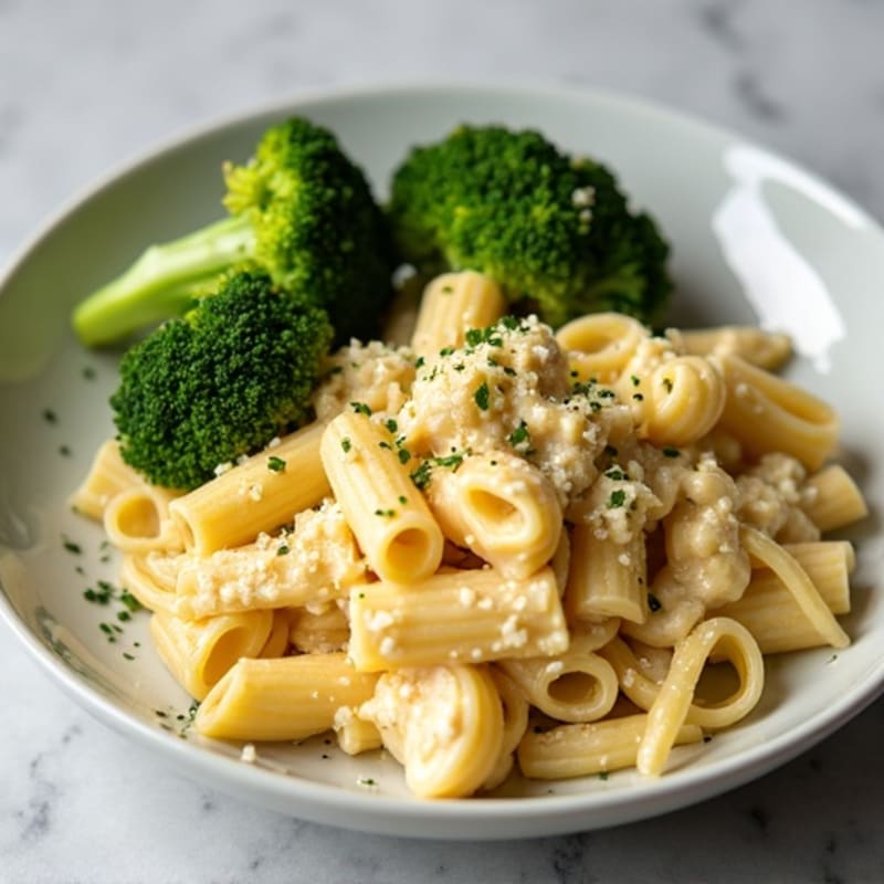 Creamy Cashew Alfredo Pasta with Roasted Broccoli